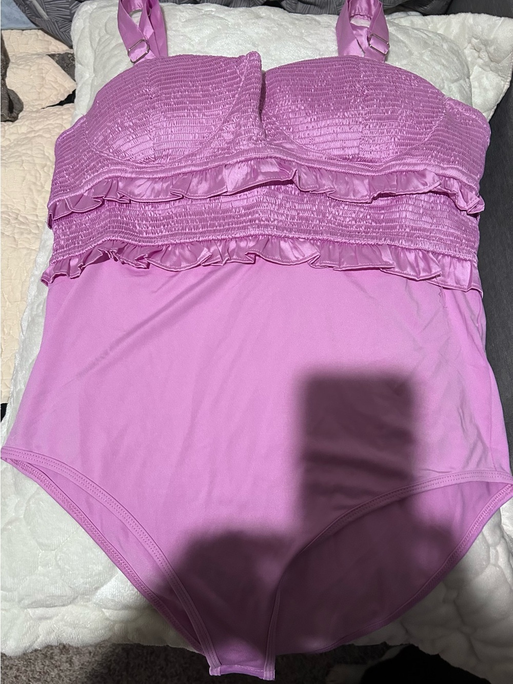 NWT Women's Violet Ruffled One-Piece Bodysuit w/Snap closure & adjustable straps